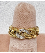 David Yurman Polished 18 Karat Yellow Gold Twisted Chain Link Ring with Diamonds - $1,435.50