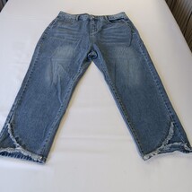 High Rise Women's Blue Cotton Blend Front Leg Frayed Denim Jeans Size XL (32×24) image 12