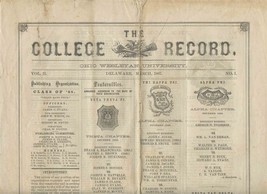 The College Record Ohio Wesleyan University March 1867 Vol 2 No 1 Delaware - £97.49 GBP