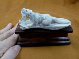 (ott-15) little Otter with fish of shed ANTLER figurine Bali detailed ca... - £65.07 GBP