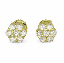 Mens Womens Cluster 14k Gold Plated Cz Studs Screw Back Earrings Hip Hop - £10.49 GBP