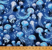 Cotton Jellyfish Ocean Blue Cotton Fabric Print by the Yard (D375.54) - £10.35 GBP