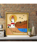 WALL WOOD SCULPTURE LIGHTHOUSE ON THE CLIFF - $179.86 CAD