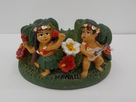 Hawaii Ashtray Deco Girl Boy Hibiscus Hawaiian Flowers Broken Palm Leaf 3 5/8dia - £12.32 GBP