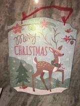 merry Christmas plaque sparkle reindeer - $18.55