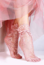 JANELI elegant pink lace socks for women - £3.32 GBP