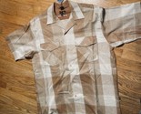 NWT Vtg RAW BLUE Button Up Shirt Mens XL Shiny Short Sleeve Check Brown Tan - $19.75