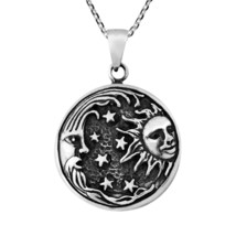 Unified Polarity Day and Night Sun Moon Stars Round Sterling Silver Necklace - £20.17 GBP