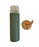 Yomious Olive 20 Oz Borosilicate Glass Water Bottle Bamboo Lid NWOT - $18.70