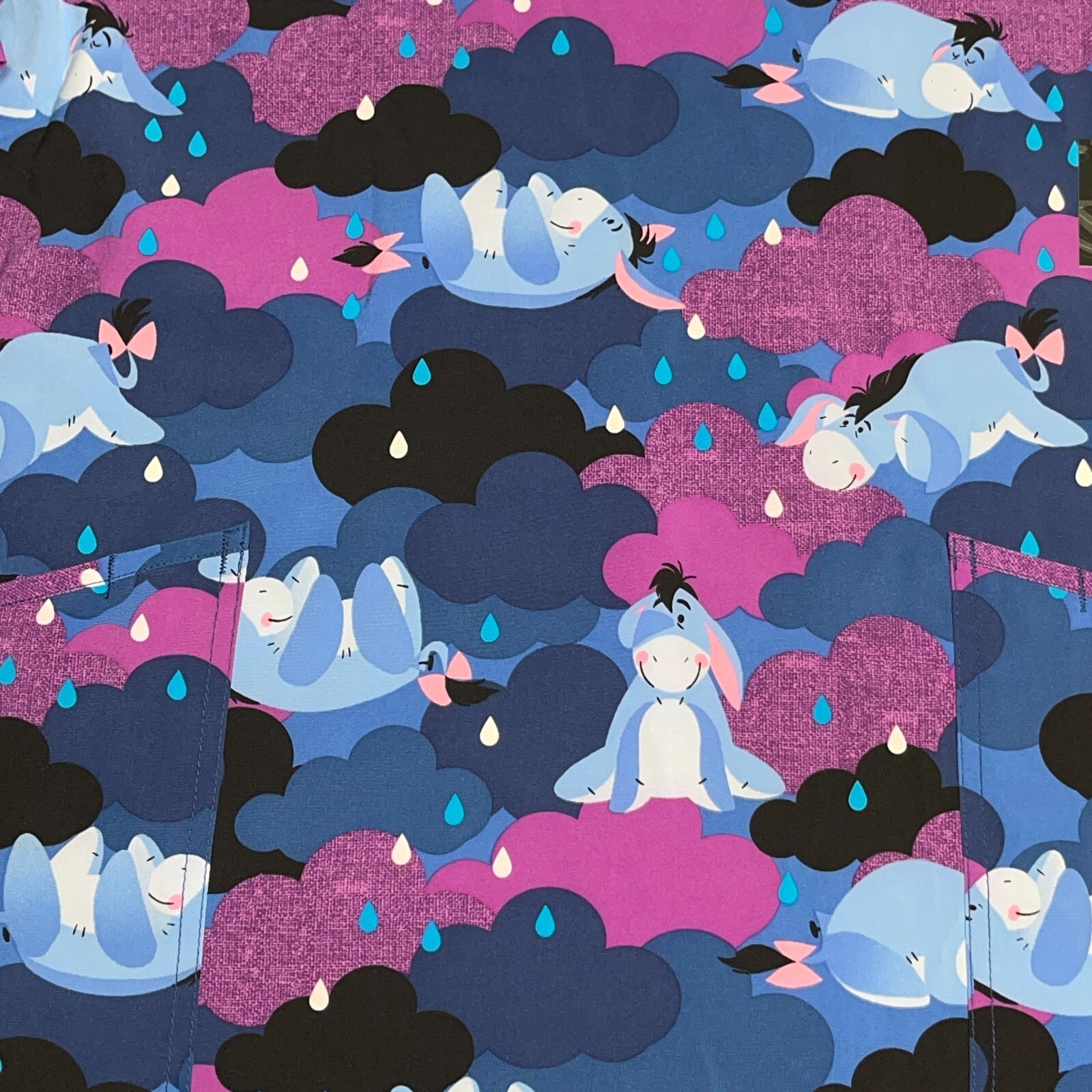 Disney Eeyore Scrub Shirt Top Sz XL Extra Large Women Purple Stretch Rain Clouds Item image 7