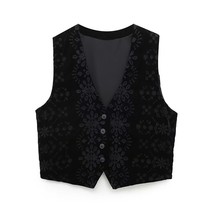 Zevity Women Vintage V Neck Hollow Out Embroidery Short Vest Jacket Ladies Sleev - £23.27 GBP