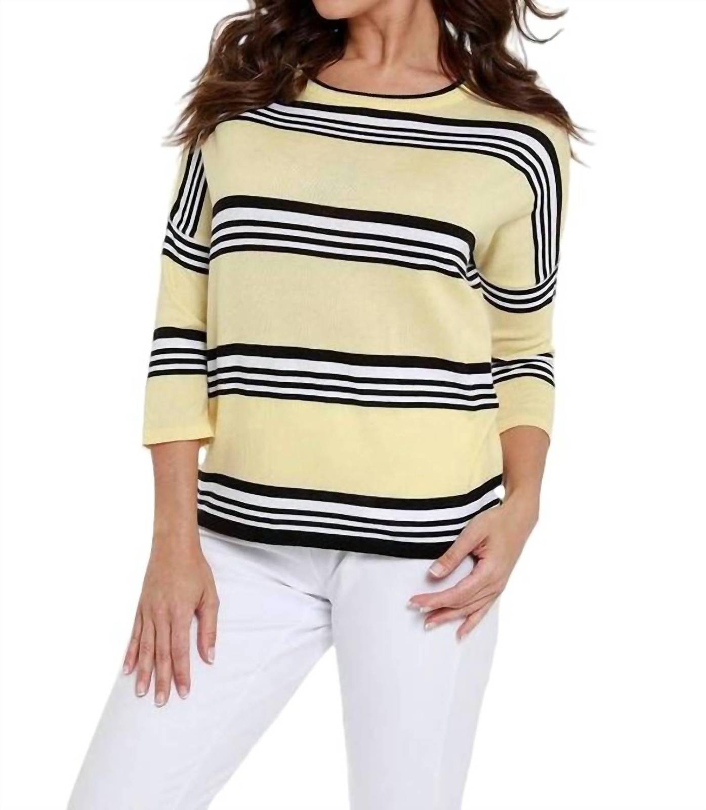Angel striped 3/4 sleeve top in Yellow