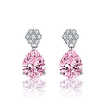 Cubic Zirconia &amp; Pink Crystal Floral Drop Earrings - £11.98 GBP