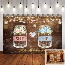 She Or He Gender Reveal Backdrop Brown Wood Wishing Bottle Pink And Blue Flower  - $29.99