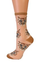 BestSockDrawer MOONA light brown sheer socks with cats - £7.91 GBP