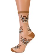 BestSockDrawer MOONA light brown sheer socks with cats - £7.82 GBP