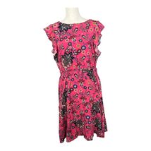 LOFT Dress Womens Large Pink Floral Ruffle Cap Sleeve Tie Waist Sundress - $23.74