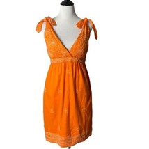 Gretchen Scott Floral Embroidered Orange Dress V Neck Sundress Women Siz... - £29.19 GBP