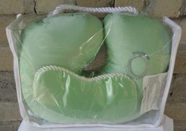 Green Travel Foam Beads Neck Pillow Cushion Lightweight Soft Cushy &amp; Eye Mask - £7.03 GBP