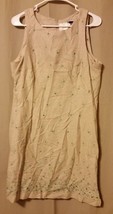 Jrs DBY tan with floral embroidery scoop-neck career dress sz13    B7/ - $13.55