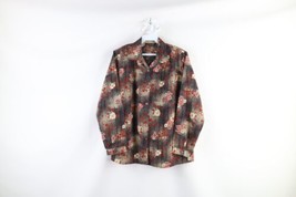 Vintage 70s Mid Century Modern MCM Womens Large Flower Collared Button Shirt - £38.88 GBP