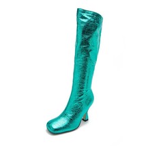 Womens Square Toe Knee Thigh Boots High Heel Shoes Bling Long Ladies 3Colors Plu - £62.70 GBP