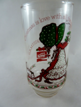 Coca Cola Holly Hobbie w kitty on ribbon Merry Christmas Vintage Glass 1977 - £6.13 GBP