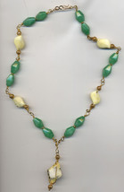 Green Faceted Stone Necklace - Gold Tone Wire - Jasper and Jade Colored Stones - £11.98 GBP