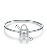 Heart And Lock Lab Created Bangle Bracelet 0.25 CT Diamond 14K White Gol... - £138.09 GBP