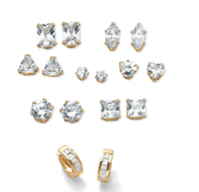 8 Piece Cz Gp Earrings Set Studs And Small Hoops 18K Gold Sterling Silver - £235.98 GBP