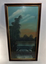 Framed Vintage Oil Painting Signed Carson Landscape &amp; Waterfall 25 1/4&quot; x 13 1/4 - £54.52 GBP