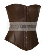 Fullbust Bustier Full Steel Boned Victorian Overbust Brown Real Leather ... - $73.98