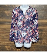 Ana Ditsy Floral Blouse Chiffon Long Sleeve V-Neck High-Low Popover Peti... - $29.99 CAD