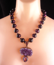 125 CT Amethyst necklace - huge statement heart pendant - ooak - purple faceted  - £193.78 GBP