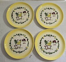4 Vtg Brock of California Yellow Farmhouse Rooster 6 5/8&quot; Salad Dessert ... - $28.71