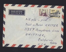 AIRMAIL COVER * 1966 Ceskoslovensko to Whittier CA - 2 stamps 1kcs 1.60kcs - $1.93