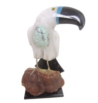 Hand Carved Stone White Black Onyx Toucan Bird Figurine Brown Mineral Gemstone - £31.61 GBP