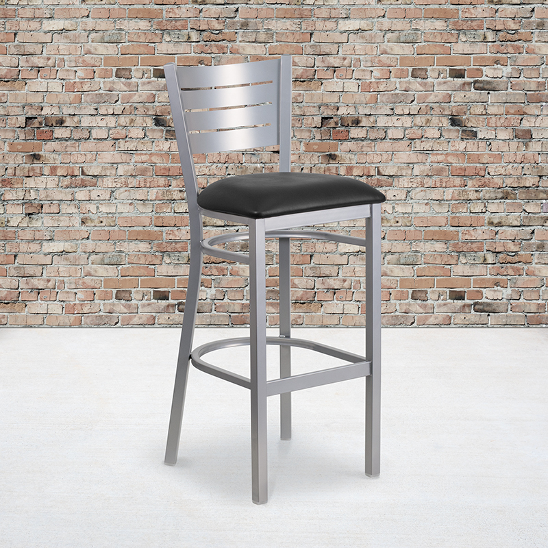 Silver Slat Stool-Black Seat XU-DG-60402-BAR-BLKV-GG