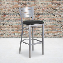 Silver Slat Stool-Black Seat XU-DG-60402-BAR-BLKV-GG - £118.26 GBP