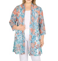Ruby Rd. Women&#39;s Floral Embroidered Mesh Open Front 3/4 Sleeve Cardigan S - $23.36