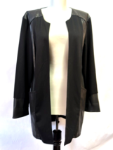 14TH &amp;UNION Womens Black Faux leather Trimmed Jacket Open front Cardigan... - £23.70 GBP