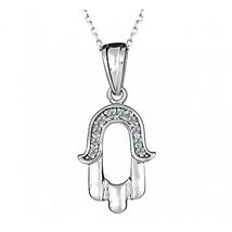 Diamant Hamsa Hand Anhänger Jüdische Halskette 16&quot; 14k Weißgold 0,19 CT - €598,33 EUR