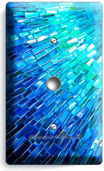 BLUE PEARL MOSAIC GLASS TILE DESIGN LIGHT DIMMER CABLE WALL PLATE KITCHEN DECOR