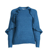 Time and Tru Women&#39;s Shimmering Teal Star Ruffle Sweater pull over size ... - €12,11 EUR