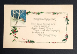 Christmas Greetings Scenic View Holly Auld Lang Syne Gibson Postcard c1920s - £6.40 GBP