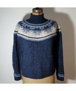 Tommy Hilfiger 100% Wool Sweater Hand Knit Snowflake Navy Blue Cream Size M - £40.60 GBP