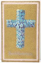 Peaceful Easter Greeting Embossed Floral Cross Gold Gilded Postcard A18 - $4.95