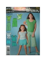 Simplicity Sewing Pattern 3743 Top Pants Shorts Girls Size 3-12 - £7.14 GBP