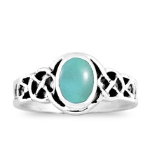 Classic Celtic Knot Oval Green Turquoise Sterling Silver Ring-8 - £14.08 GBP