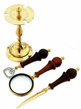 Vintage Magnifying Glass Wood & Brass Letter Opener Handmade Magnifier For Decor - £59.10 GBP